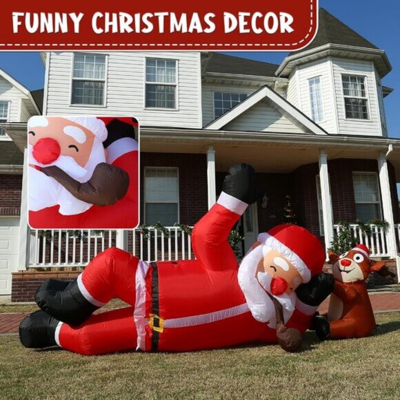 ⚡8FT Christmas Inflatable Lying Santa Reindeer Outdoor Roof Indoor Decoration - Picture 2 of 7